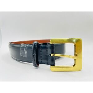 Coach Vintage Black Polished Cowhide Leather Belt Gold Brass Buckle 8511 Medium